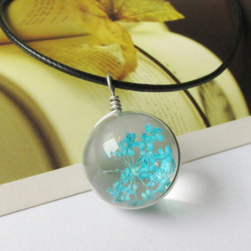 Boho Dried Flower Glass Ball Necklace jewelry …